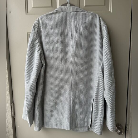 Faconnable Blue White Striped Seersucker Cotton Sport Coat Blazer 56L Preppy - Picture 3 of 12